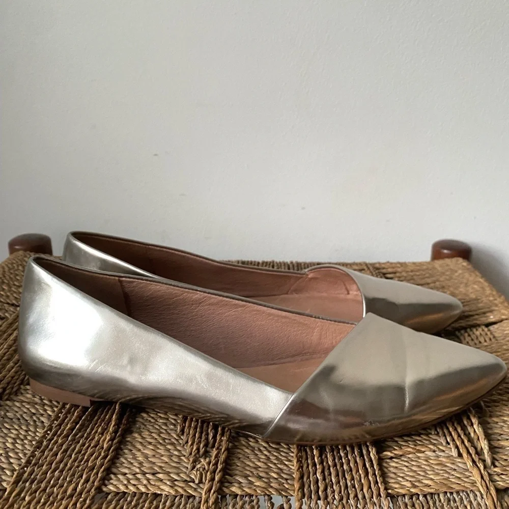 Madewell Shoes Women’s 8.5 Mira Flats Metallic Silver Pointed Toe Asymmetrical